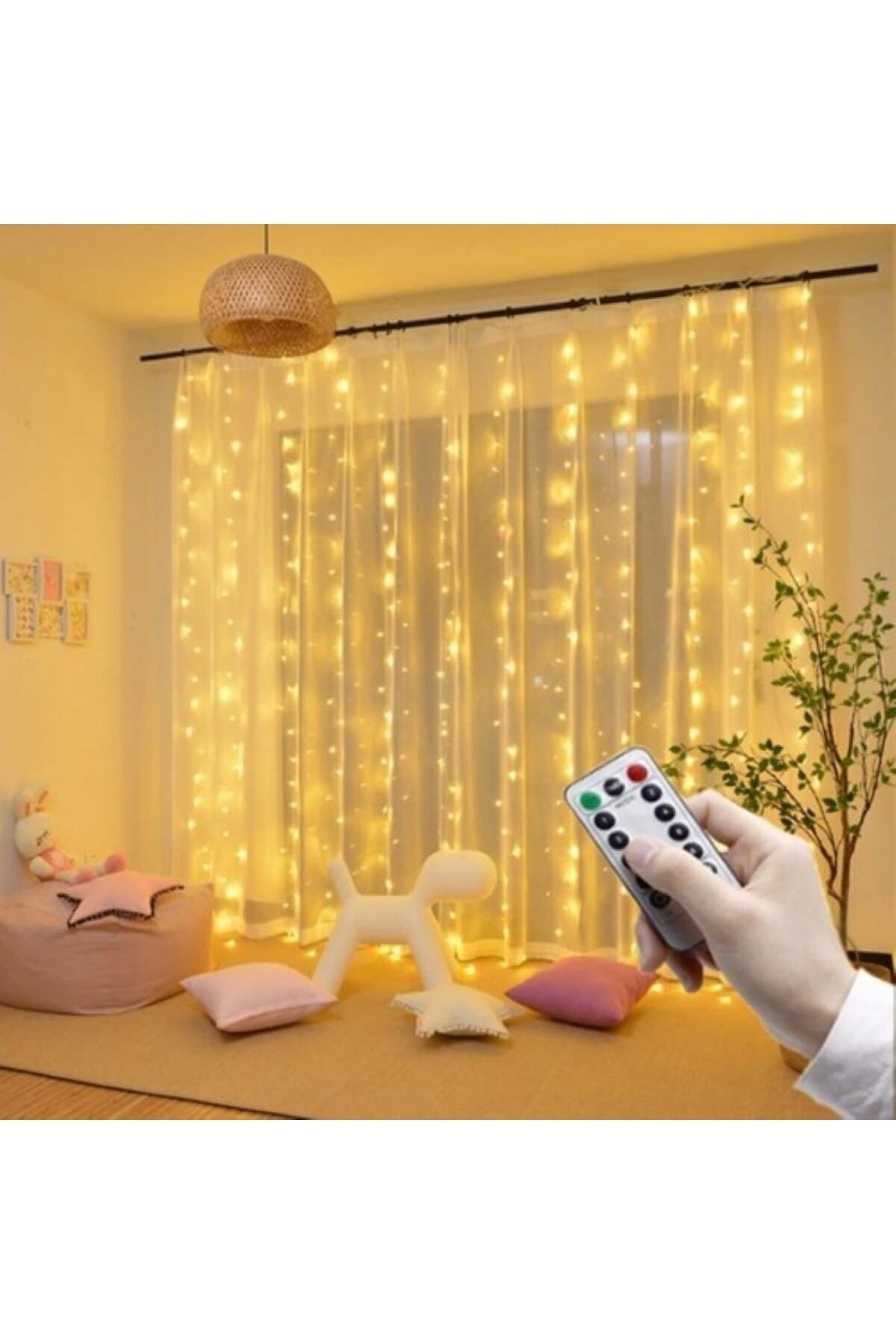 Animasyonlu 3x2 Mt. Ince Telli Perde Ledi Yılbaşı Aydınlatma Led Işık - Ampul - Lamba Günışığı - Tek Ebat