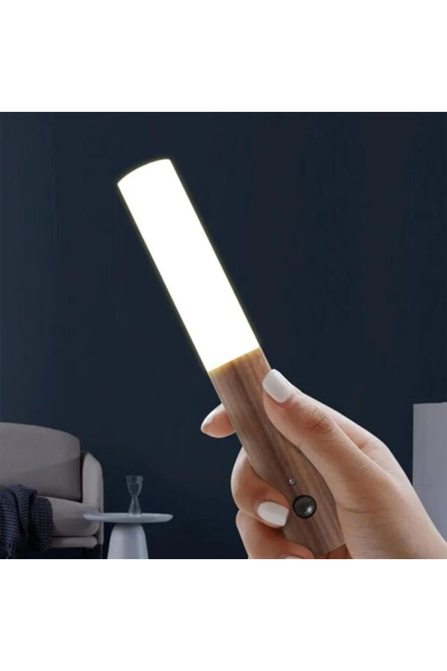 Modern Ahşap Gövdeli Duvar Tipi LED Gece Lambası – USB Şarjlı – Sensörlü Dekoratif Aydınlatma Kahverengi - Tek Ebat