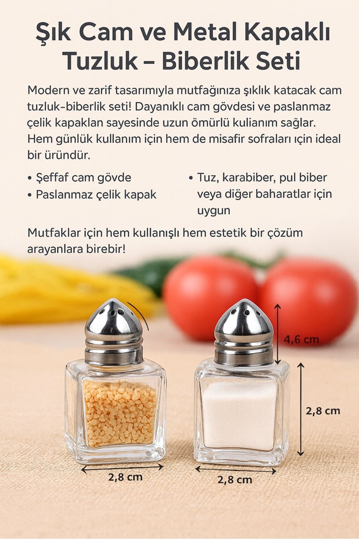 Salty Cam 1'li Tuzluk 20ml Mini Küp Tek Kişilik Tuzluk–Karabiberlik Seti Paslanmaz Çelik Kapa Beyaz - Tek Ebat