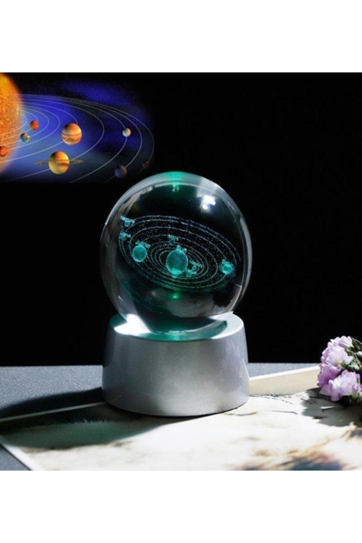 Samanyolu Güneş Sistemi Işıklı Cam Küre Işıklı Kristal Top 6 Cm Çapında 6 Renk