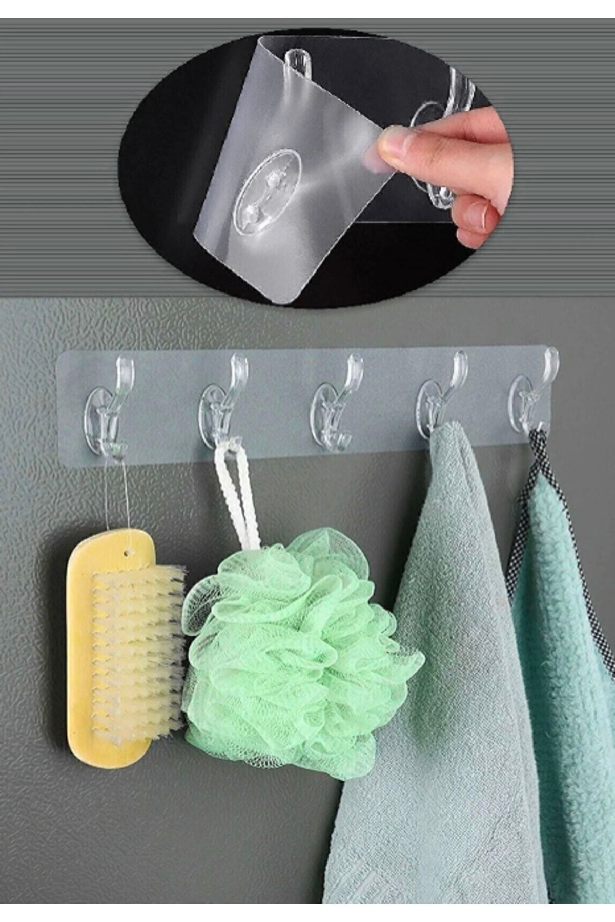 Silikonlu 5’li 29*7 Şeffaf Güçlü Kendinden Yapışkanlı Kapı Duvar Askısı Agır Yük Taşıma Rekli - Tek Ebat
