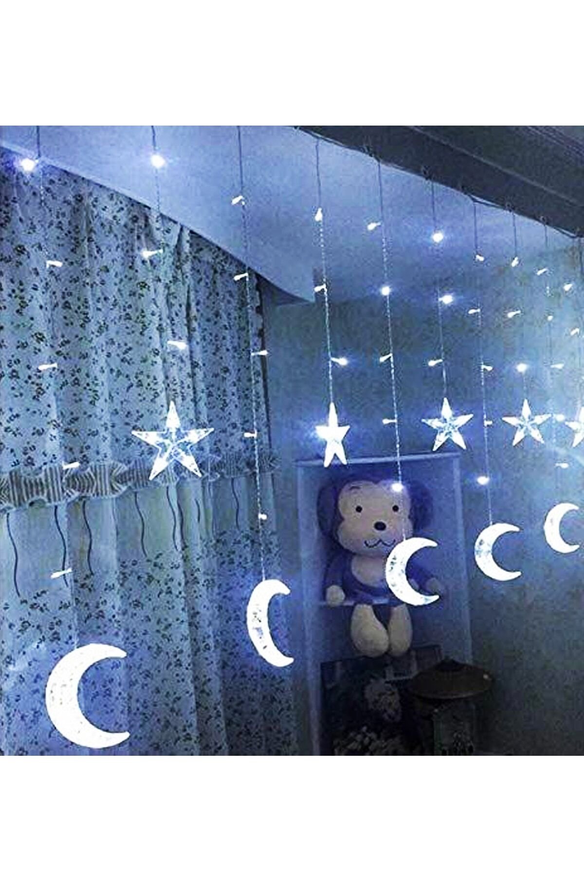 Ay Yıldız Saçak Perde Led 3.5 M Led Yılbası Led Animasyonlu Beyaz - Tek Ebat