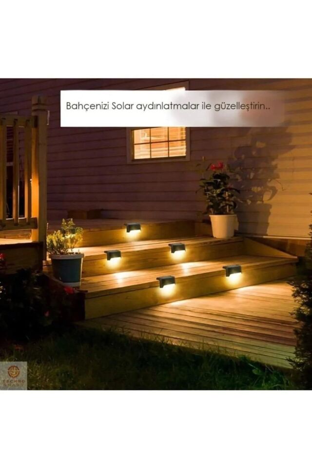 Solar Güneş Enerjili Şarj Edilen Köşebent Merdiven Veranda Bahçe Led Lamba Siyah Unichrome
