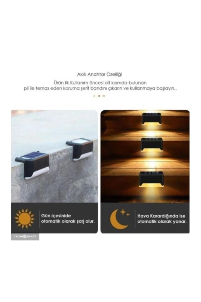 Solar Güneş Enerjili Şarj Edilen Köşebent Merdiven Veranda Bahçe Led Lamba Siyah Unichrome