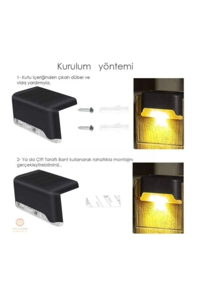 Solar Güneş Enerjili Şarj Edilen Köşebent Merdiven Veranda Bahçe Led Lamba Siyah Unichrome