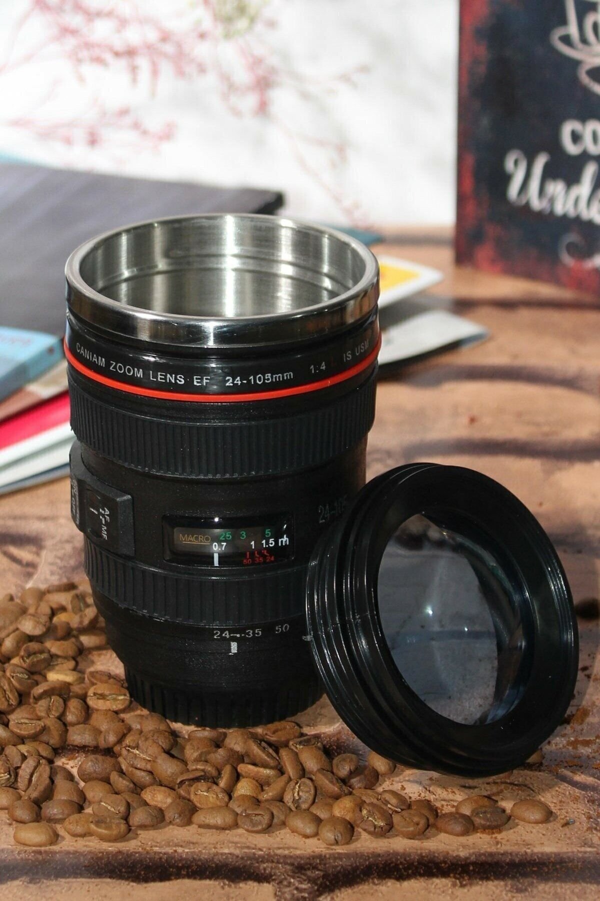 Kamera Lens Lensi Objektif Görünümlü Çay Kahve Bitki Çayı Vb. Termos Kupa Bardak 300 Ml