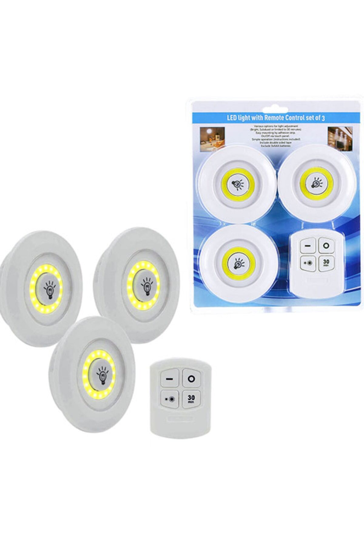 3lü Uzaktan Kumandalı Yapışkanlı Kablosuz Led Spot Lambala