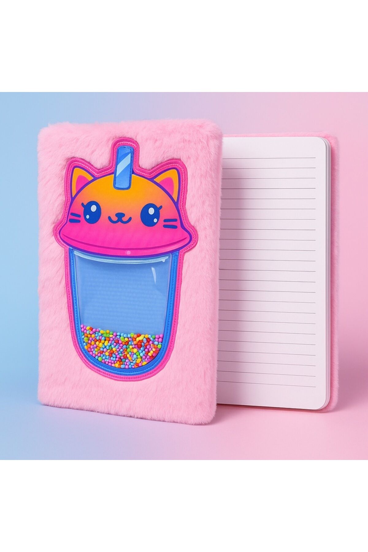 Peluş Kapaklı Unicorn Tasarımlı Çizgili Defter | Sevimli Renkli Günlük Ajanda | Çok Renkli - Tek Ebat