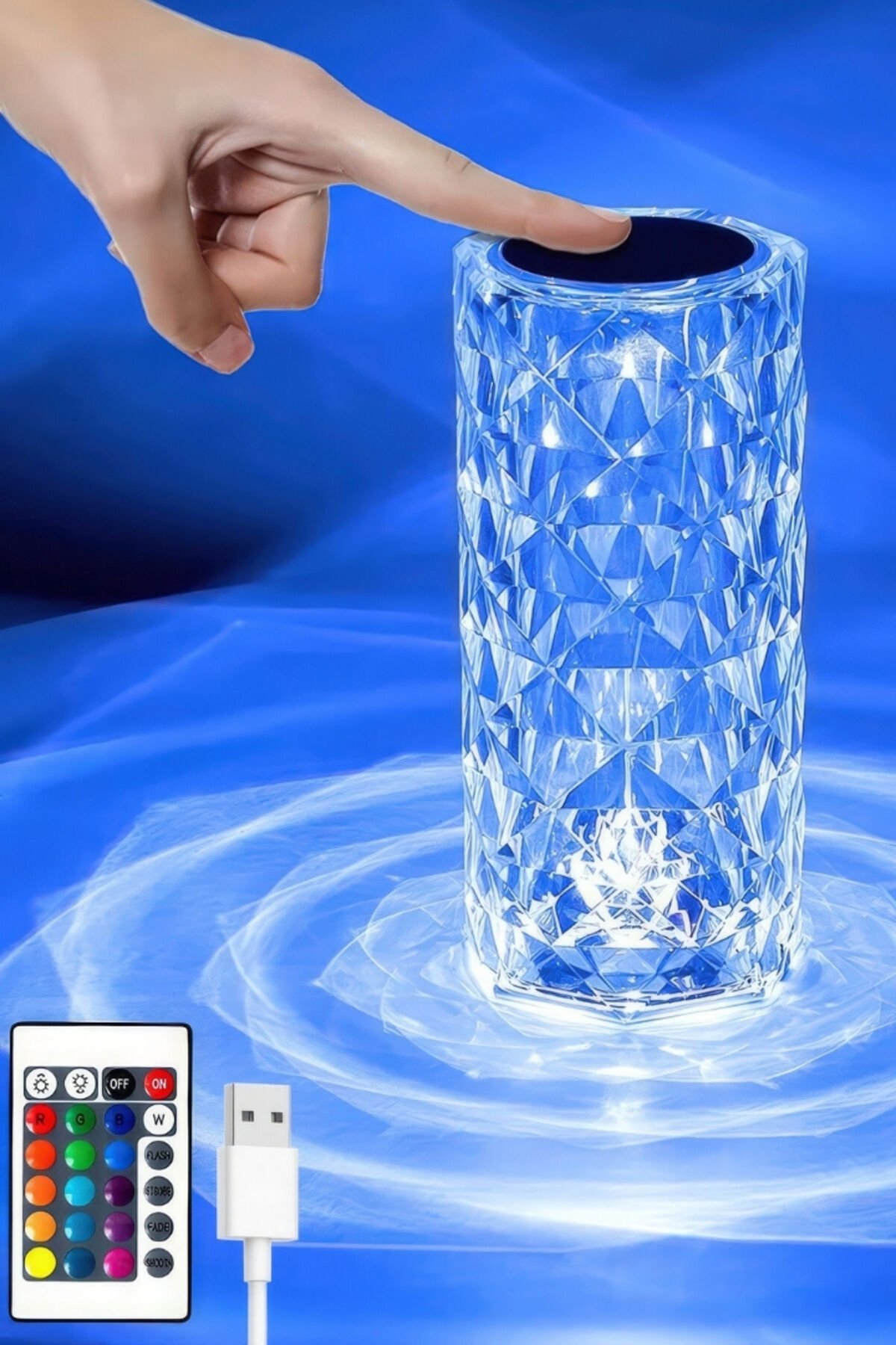 Dokunmatik Kristal LED RGB Masa Lambası-Uzaktan Kumandalı Yılbaşı Dekorasyon Lambası-USB Şarjlı
