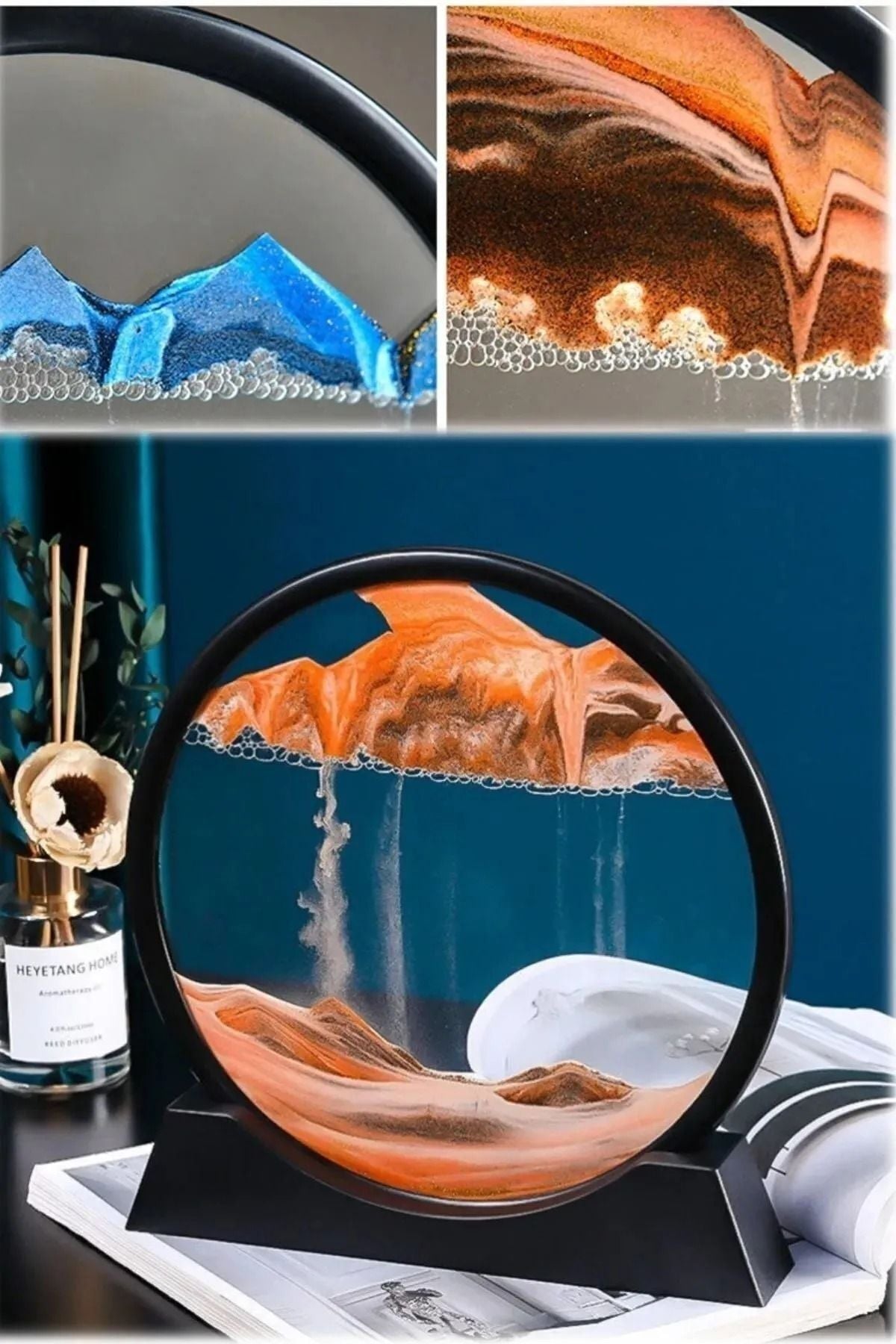7 Inç Hareketli Kum Sanatı Resim Sandscapes Yuvarlak Cam 3d Derin Deniz Kumu ''hediyeli Ürün''