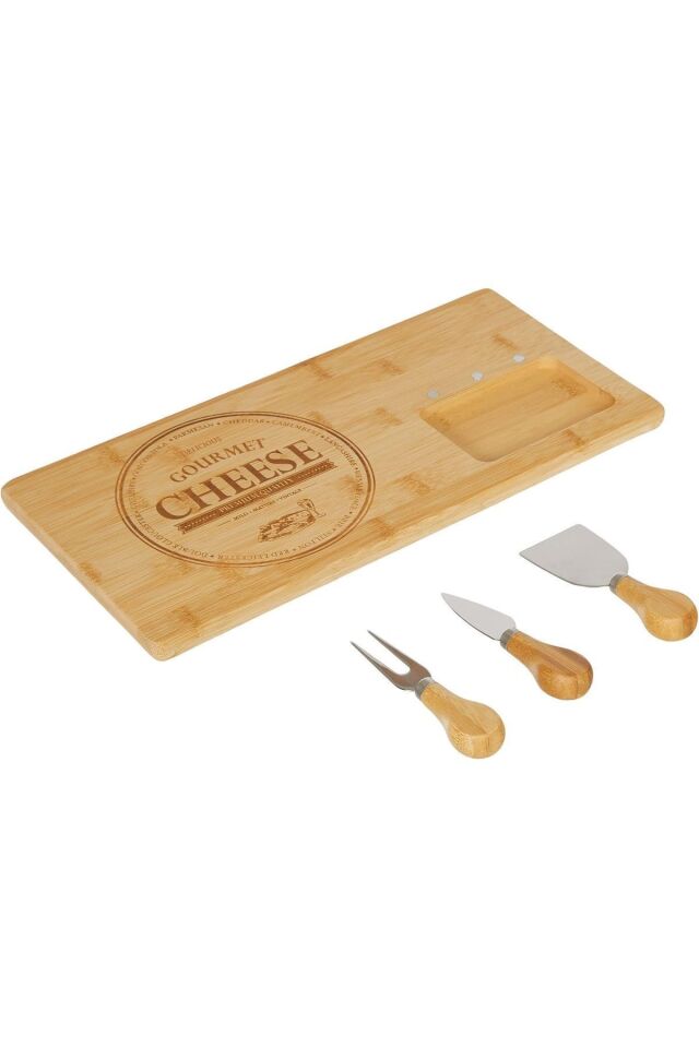 Bambu 4 Parça Bıçaklı Peynir Sunum Tahtası Seti - Peynir Sunum Tabağı