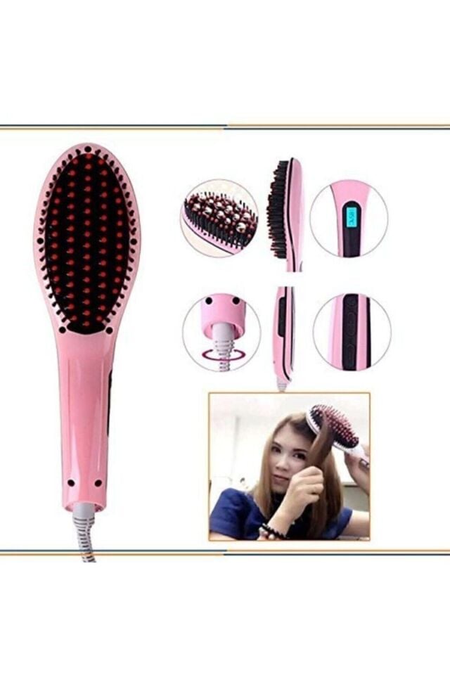 Profesyonel Elektrikli Saç Düzleştirici Tarak Fast Hair Straightenerr Pembe Tarak