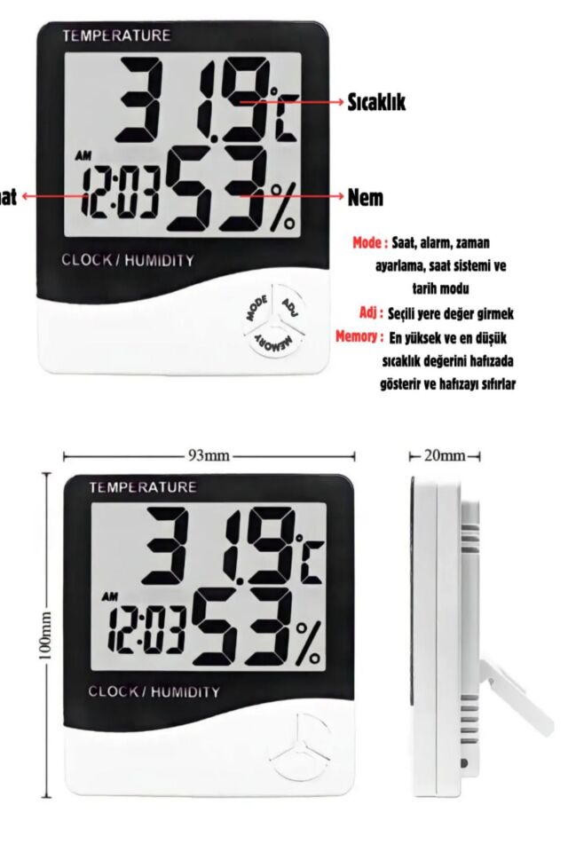 Dijital Termometre Higrometre Hava Istasyon Oda Iç Dış Mekan Sıcaklık Nem Ölçer Lcd Saat Alarm