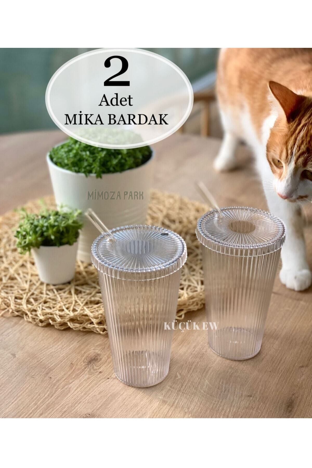 MİKA 2 Adet 600 Ml Mika Kapaklı Pipetli Origami Stil Mika Bardak | Sunum Bardağı Meşrubat Bardağı