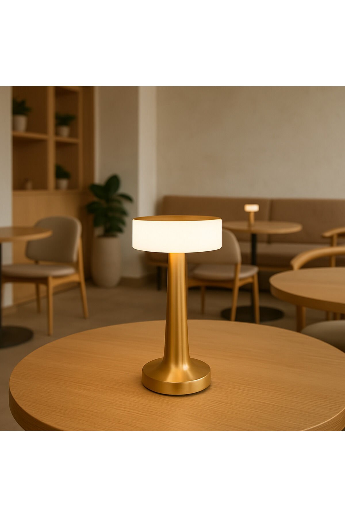 Şarjlı Gold Silindir Masa Lambası – Modern Dekoratif LED Abajur Altın - Tek Ebat - 20 x 10