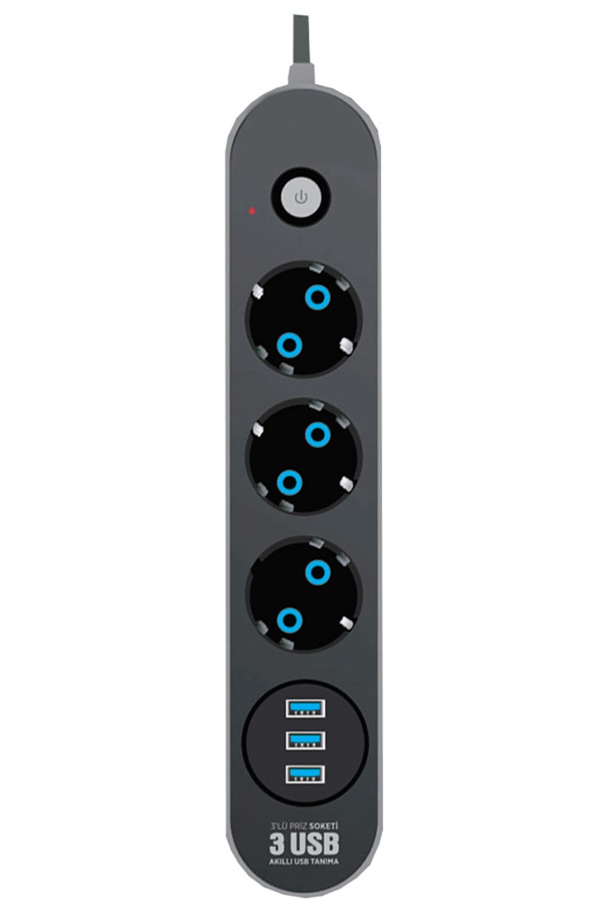 Akım Korumalı Grup Priz ve 3'lü USB Şarj Aleti 2500 Watt