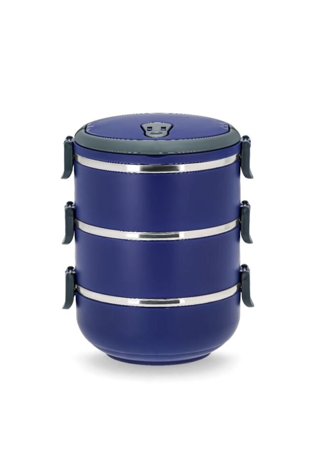 3 Katlı Sefer Tası Yemek Termosu Saklama Kabı Lacivert