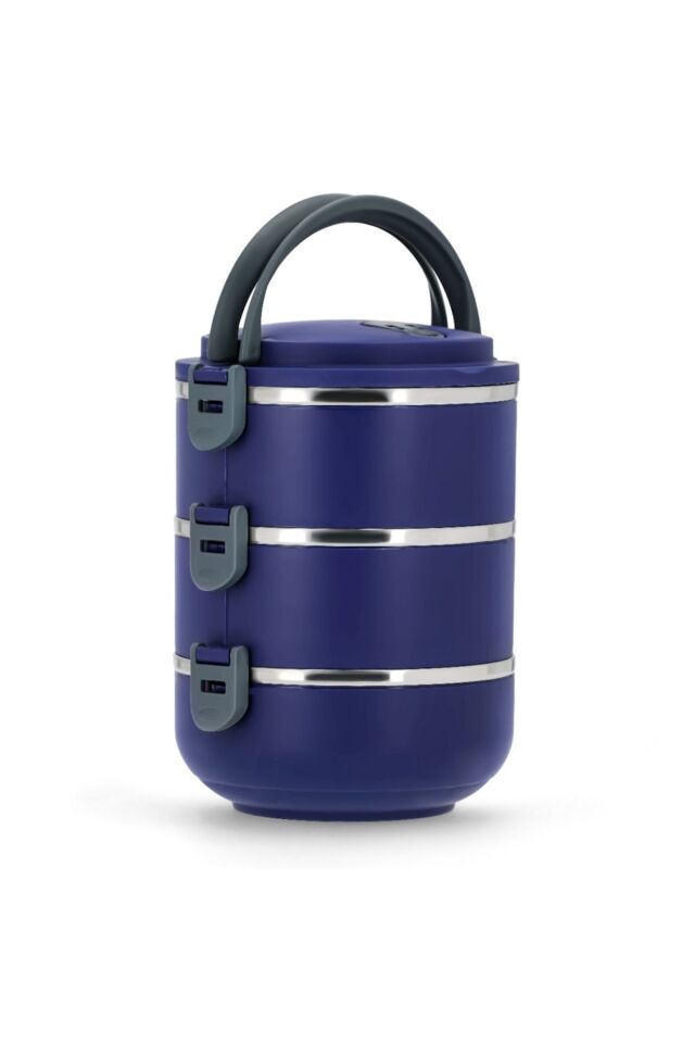 3 Katlı Sefer Tası Yemek Termosu Saklama Kabı Lacivert