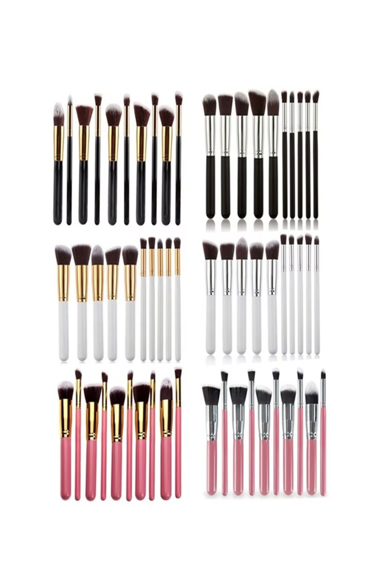 10'lu Makyaj Fırça Seti Siyah Sap Siyah Uç