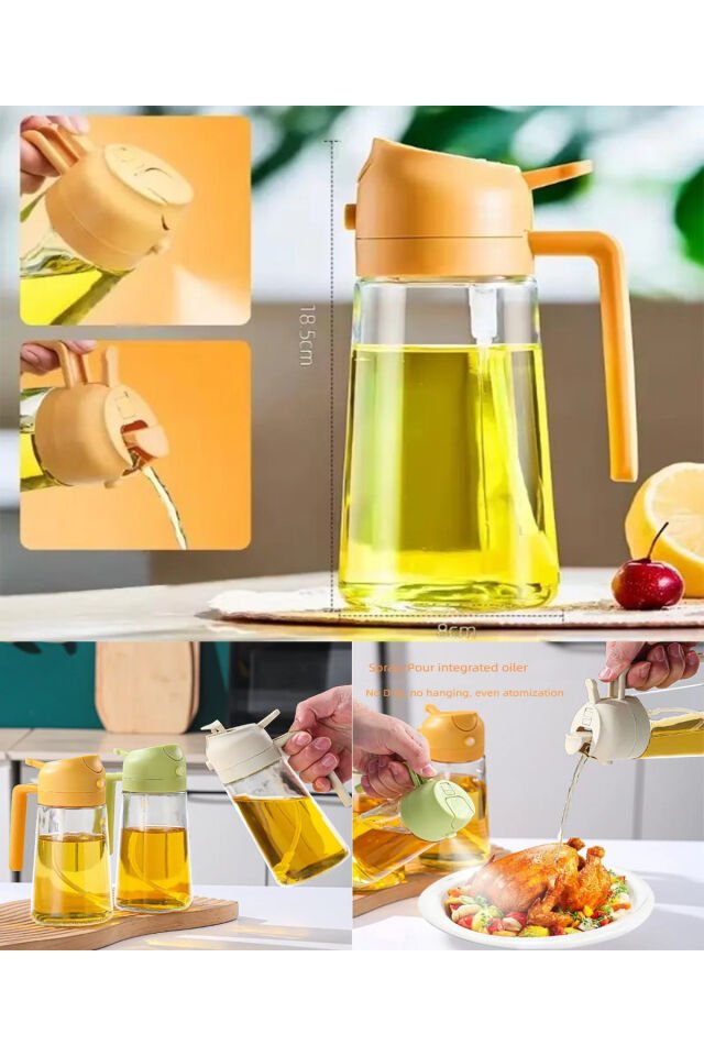 Cam Çift Fonksiyonlu Cam Yağdanlık Sıvıyağ Şişesi / Airfryer Sprey Yağlık