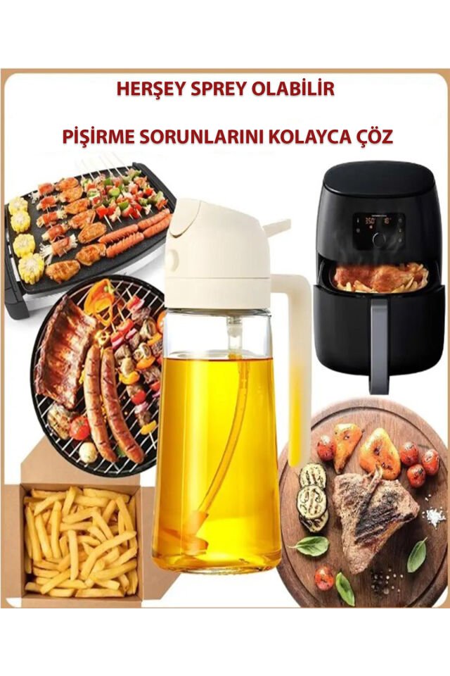 Cam Çift Fonksiyonlu Cam Yağdanlık Sıvıyağ Şişesi / Airfryer Sprey Yağlık
