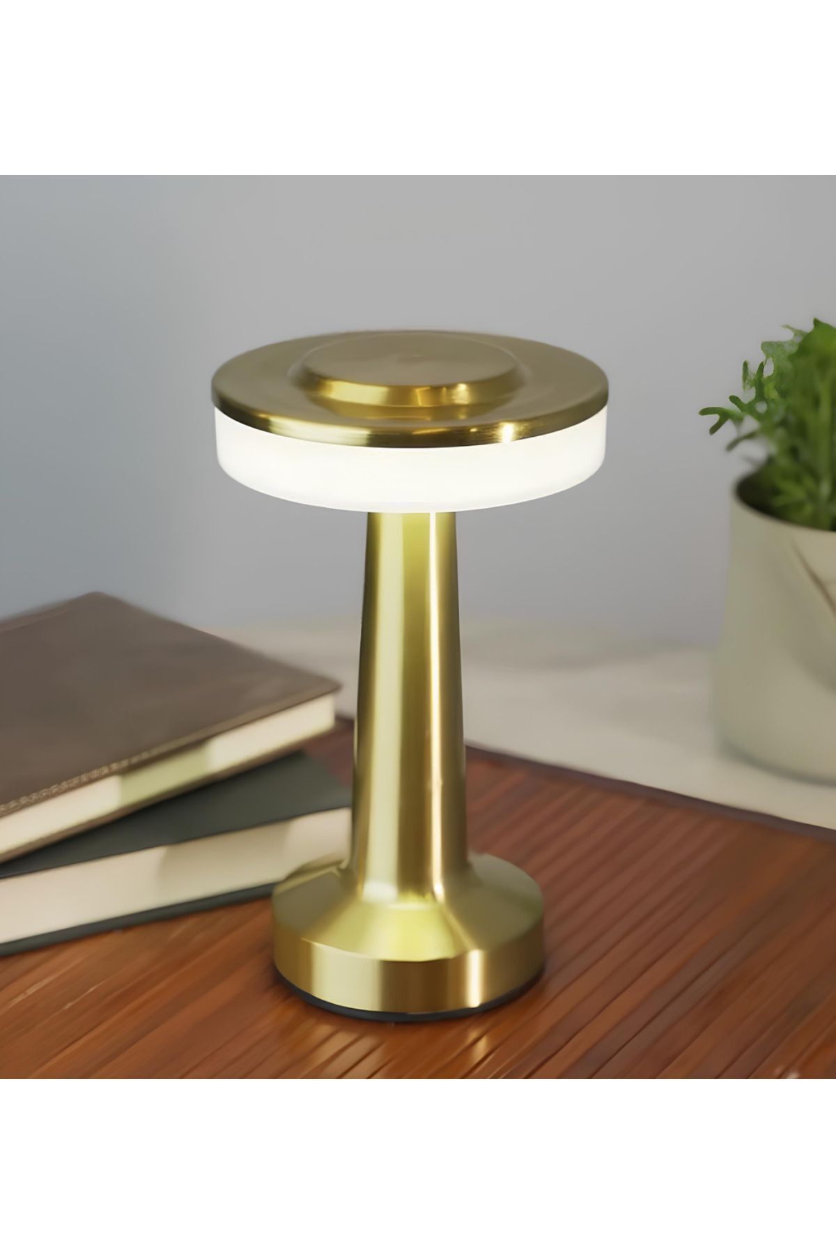 Modern Led Abajur Masa Lambası Dokunmatik 3 Mod Kademeli Şarjlı Gold Sarı