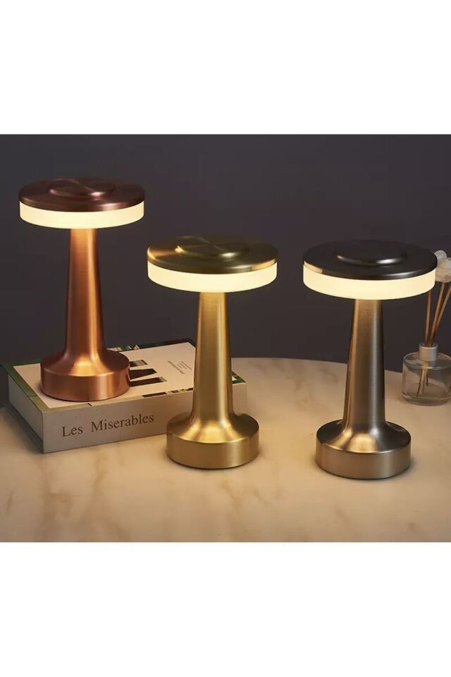 Modern Led Abajur Masa Lambası Dokunmatik 3 Mod Kademeli Şarjlı Gold Sarı