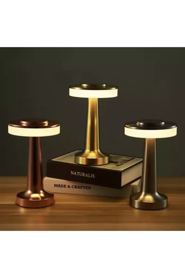 Modern Led Abajur Masa Lambası Dokunmatik 3 Mod Kademeli Şarjlı Gold Sarı