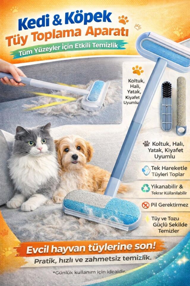 Patiroll Kedi-Köpek Tüy Temizleme Sihirli Fırça 4ü1 Arada Tek Ebat