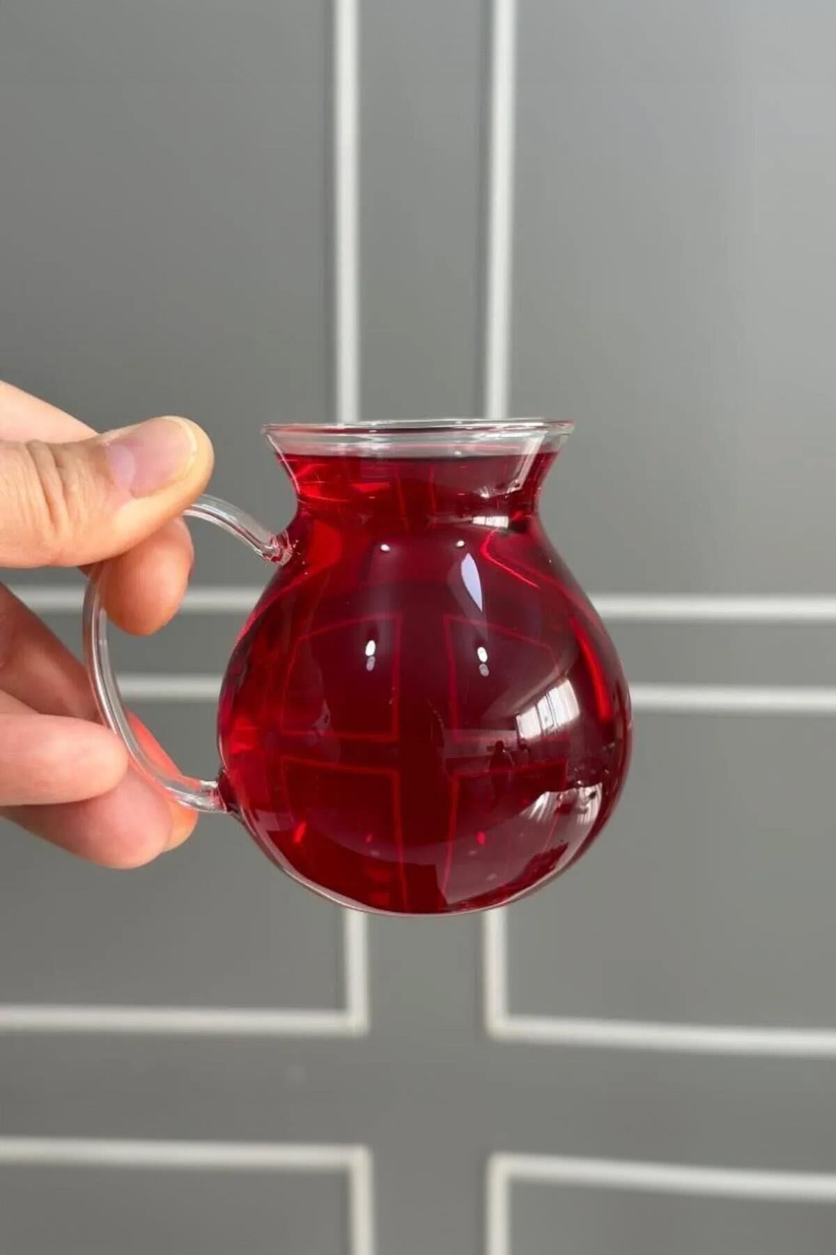 6'lı Keyfi Ala Borosilikat Sorelis Cam Kulplu Çay Bardağı 210ml Bardak