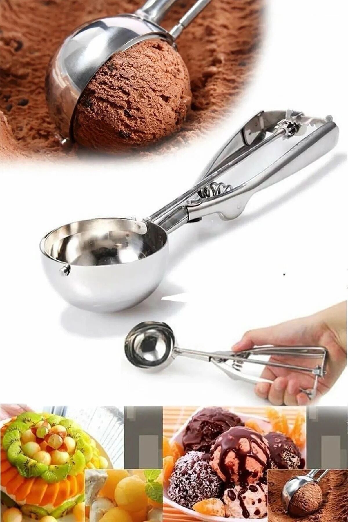 Paslanmaz Çelik Dondurma Kepçesi Helva Kaşığı