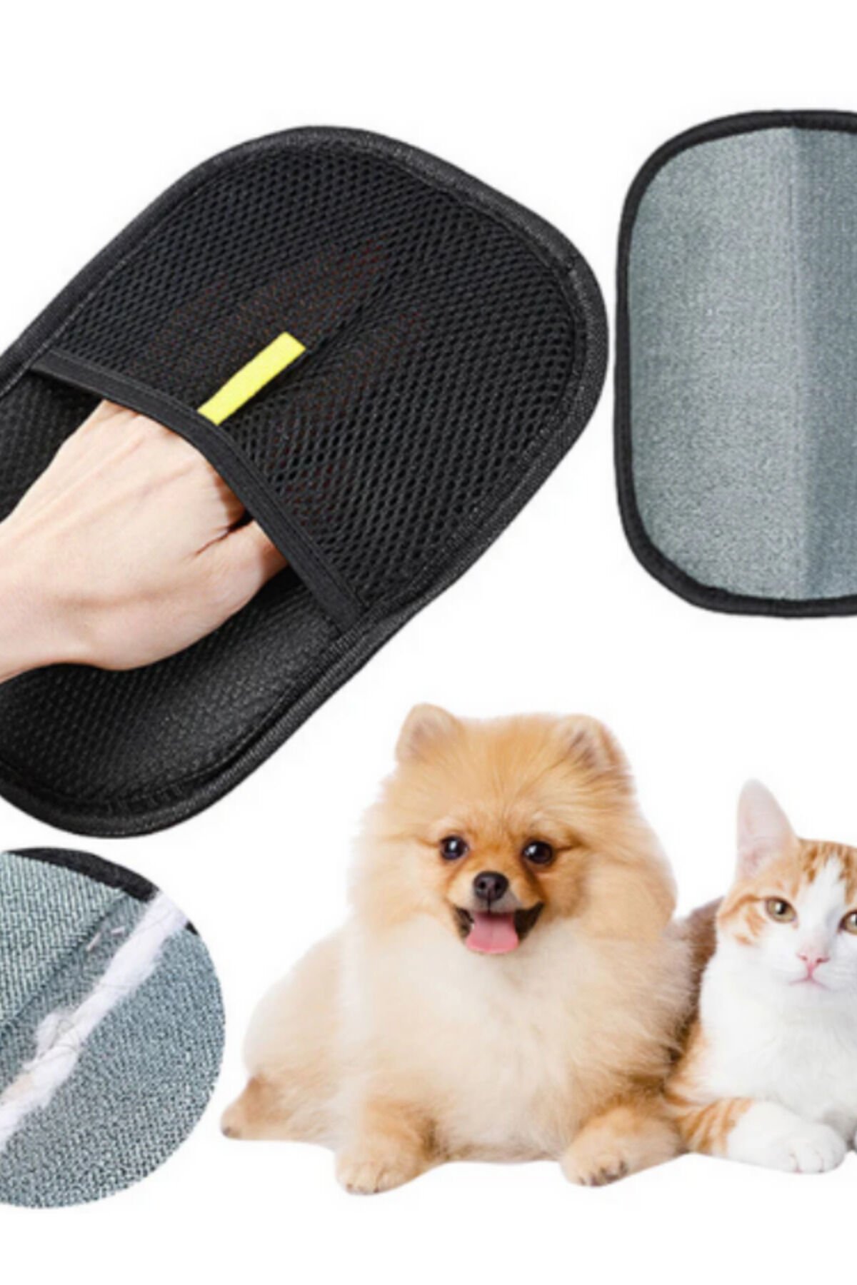 Vetrisil Çift Taraflı Statik Kedi Köpek Tüy Temizleme Eldiveni Giysiler Mobilyalar Halılar İçin Tek Ebat