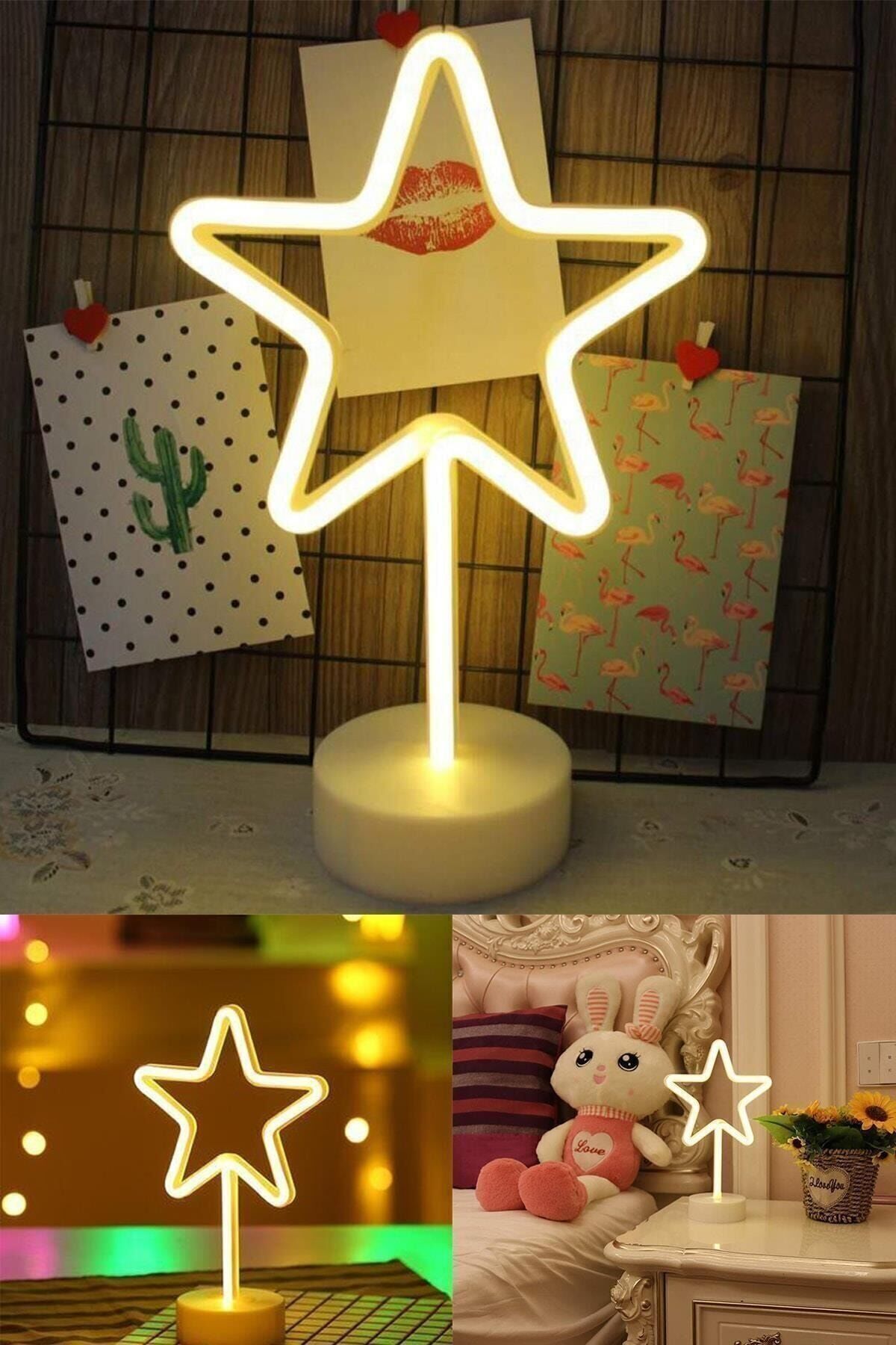 Sarı Yıldız Model Neon Led Işıklı Masa Lambası Dekoratif Aydınlatma Gece Lambası Tek Ebat
