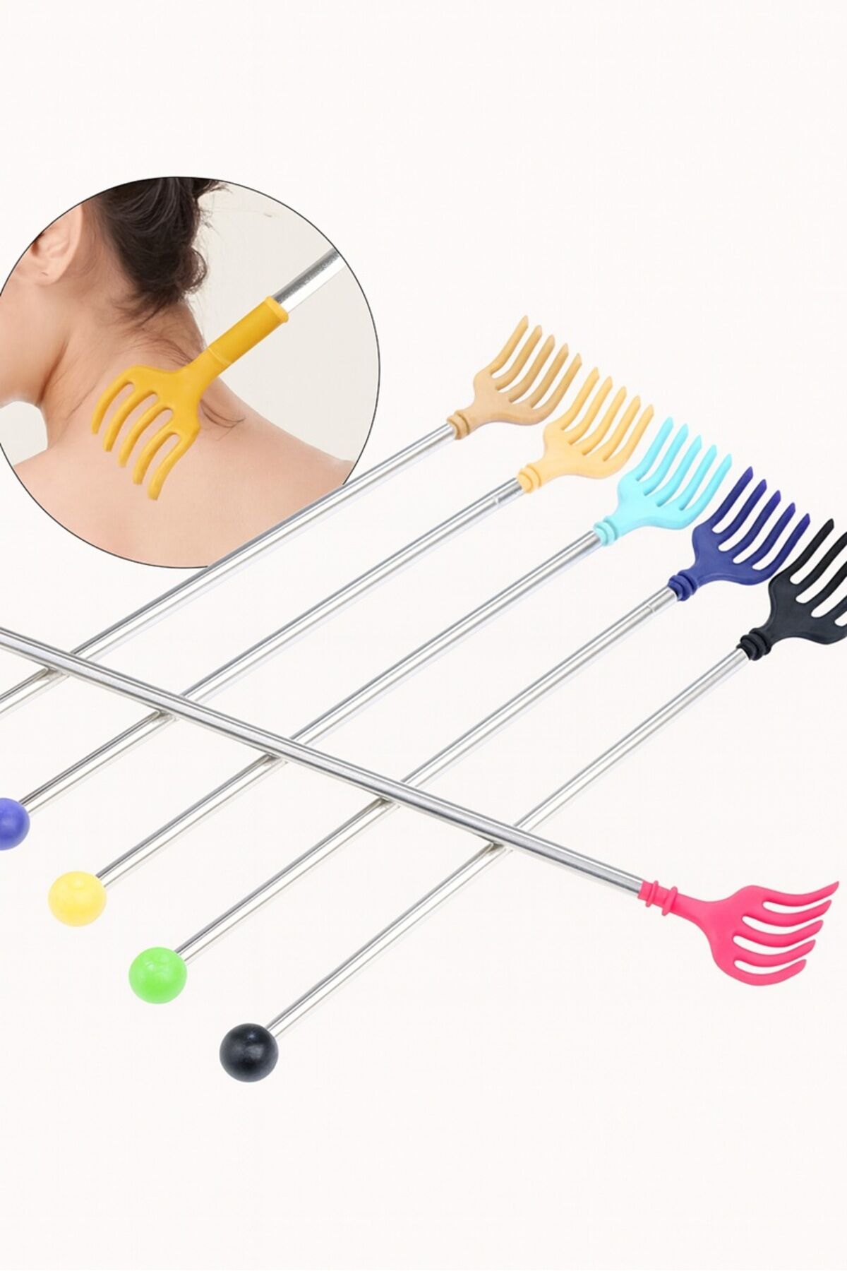 Renkli Plastik Başlıklı Metal Sırt Kaşıma Çubuğu Tek Ebat