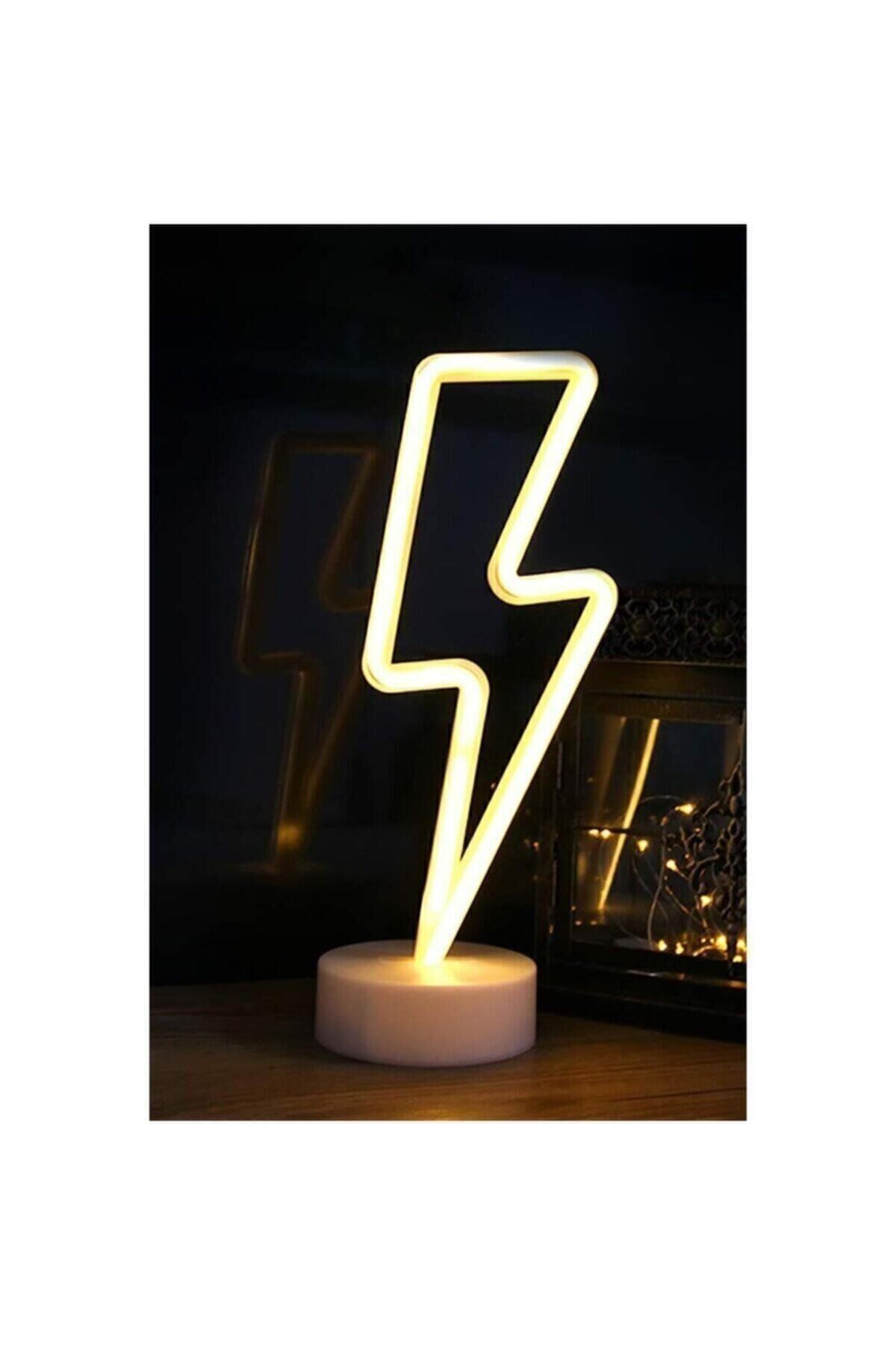 Sarı Şimşek Model Neon Led Işıklı Masa Lambası Dekoratif Aydınlatma Gece Lambası Tek Ebat
