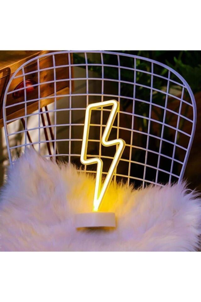 Sarı Şimşek Model Neon Led Işıklı Masa Lambası Dekoratif Aydınlatma Gece Lambası Tek Ebat