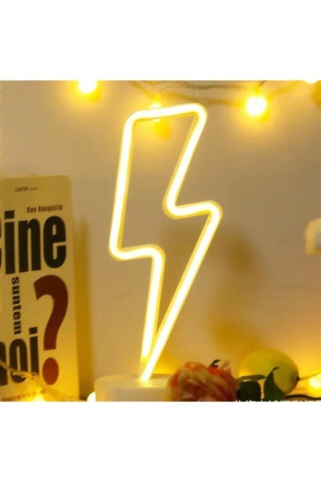 Sarı Şimşek Model Neon Led Işıklı Masa Lambası Dekoratif Aydınlatma Gece Lambası Tek Ebat