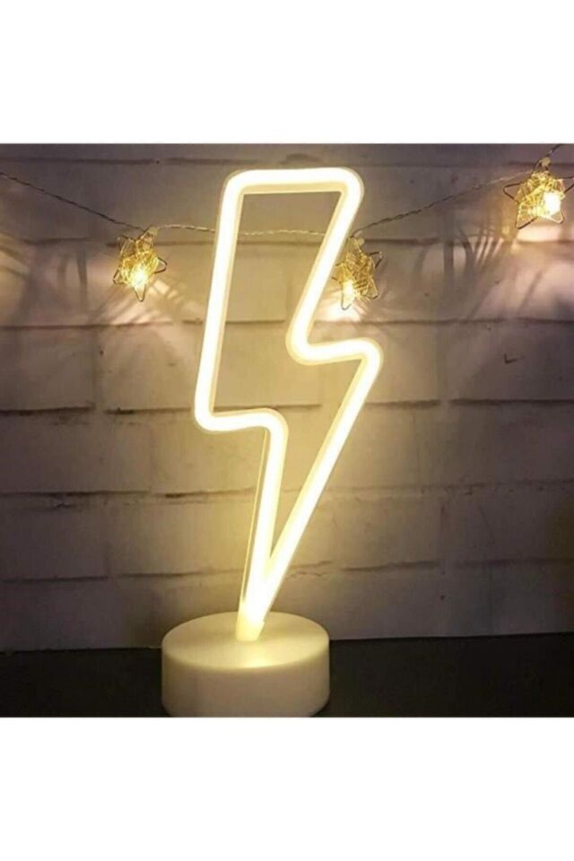 Sarı Şimşek Model Neon Led Işıklı Masa Lambası Dekoratif Aydınlatma Gece Lambası Tek Ebat