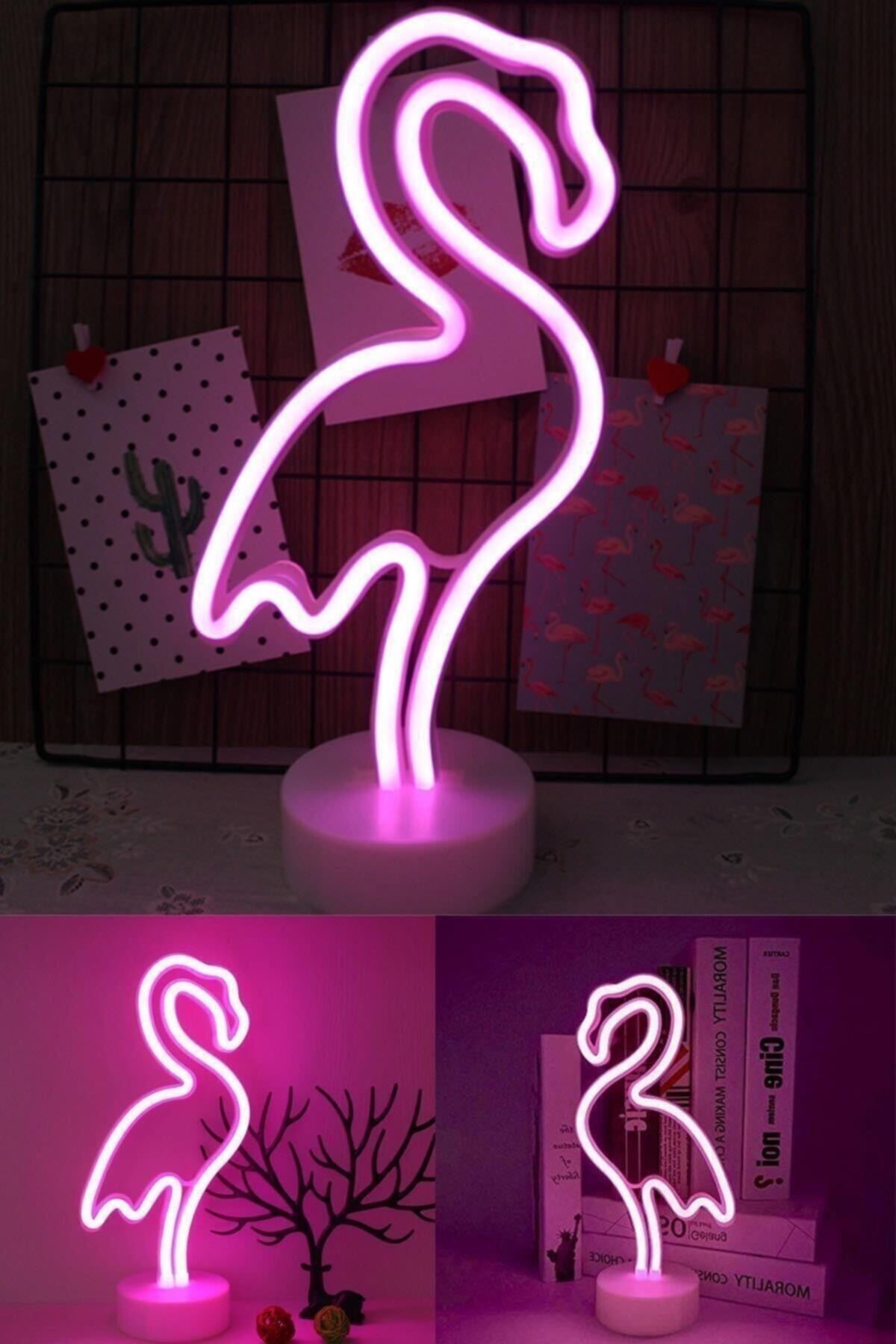 Pembe Flamingo Model Neon Led Işıklı Masa Lambası Dekoratif Aydınlatma Gece Lambası pembe - Tek Ebat