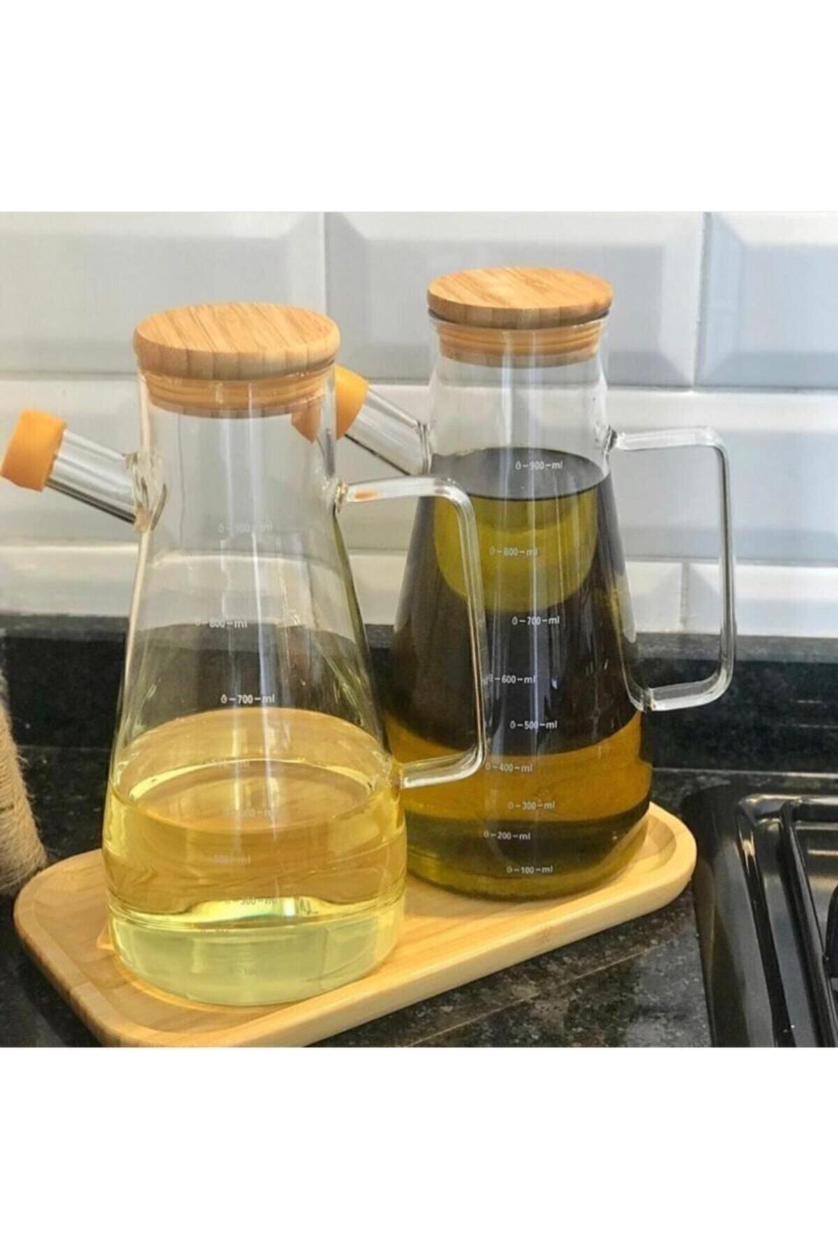 Borosilikat 2 Li Bambu Yağlık 900 ml şeffaf - Tek Ebat