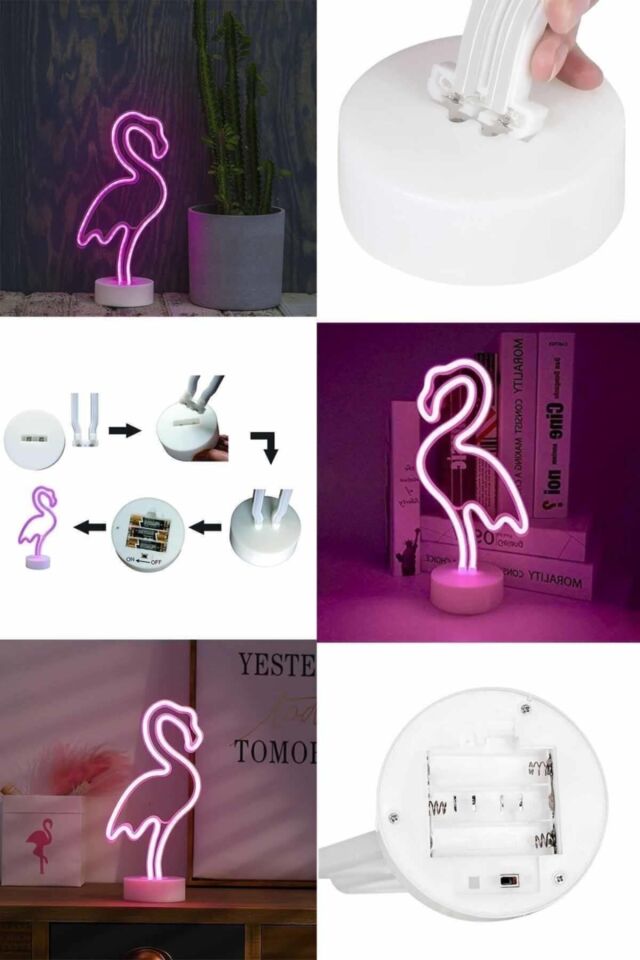 Pembe Flamingo Model Neon Led Işıklı Masa Lambası Dekoratif Aydınlatma Gece Lambası pembe - Tek Ebat