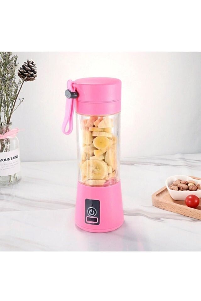 Portatif Taşınabilir El Blender 380 ml 6 Bıçaklı Usb Şarjlı Blender Pembe Renk