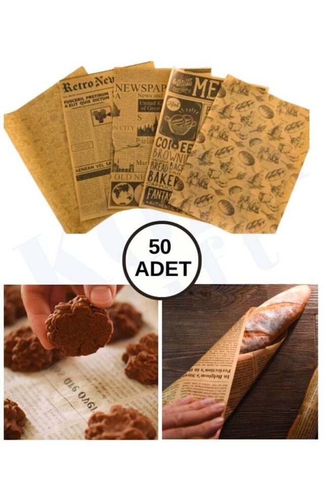 Kendinden Desenli Pinterest Yağlı Kağıt | 50 Adet Vintage Gazete Desen Sunum Kağıdı Koza Gift
