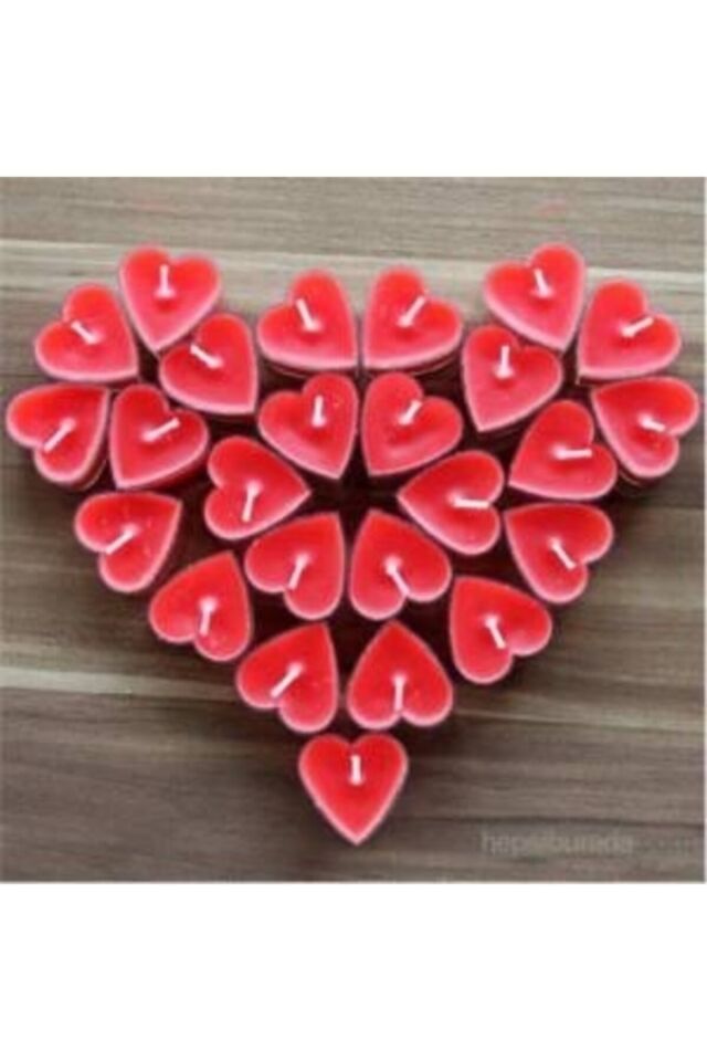 Kırmızı Tealight Kalpli Mum 25 Adet