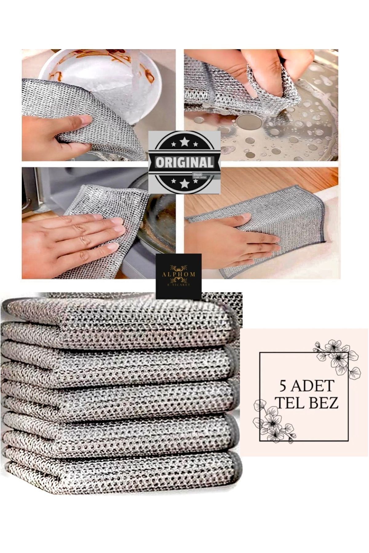 5 Adet 20x20 Inox Tel Bez Bulaşık Bezi, Zor Kir Bezi, Mutfak Banyo Bezi Çift Katlı Çok Amaçlı Bez