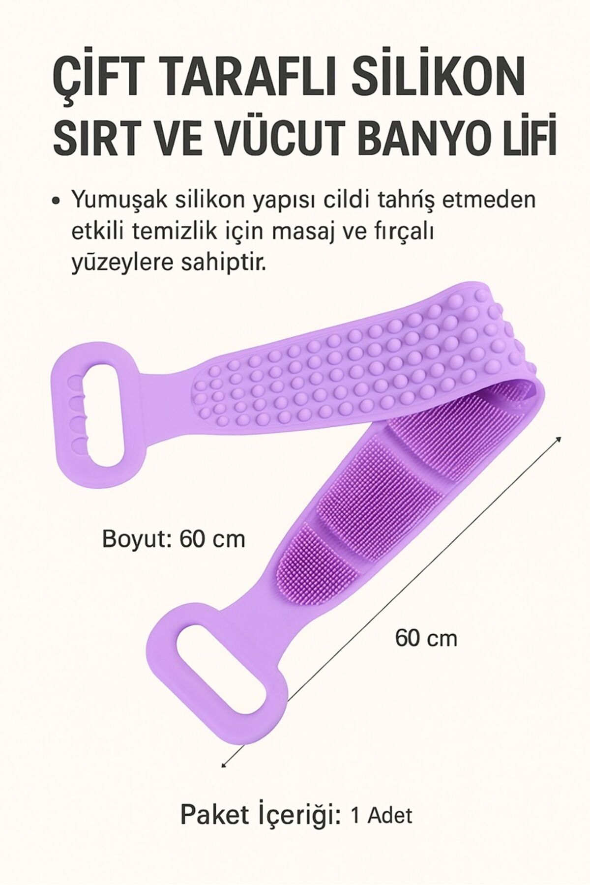 Çift Taraflı Silikon Sırt ve Vücut Banyo Lifi Tek Ebat