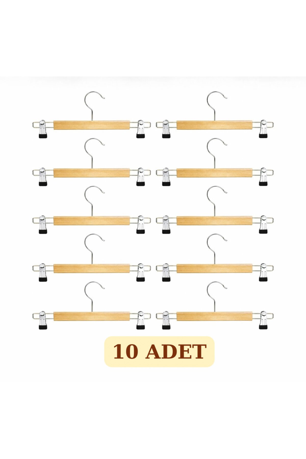 10 Adet Ahşap Askılık Mandallı Etek Askısı Elbise Askısı YOK - Tek Ebat