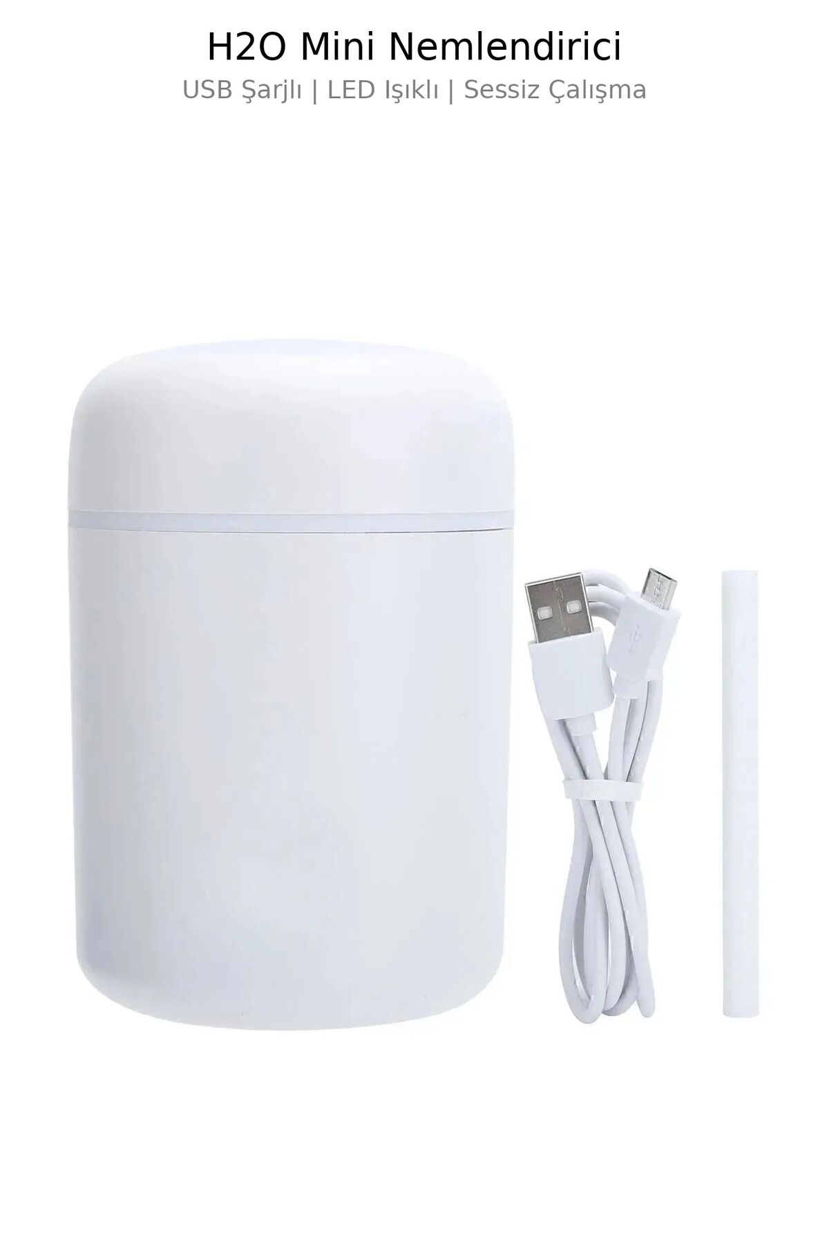 H2O USB Şarjlı Mini Hava Nemlendirici – LED Işıklı, Sessiz ve Taşınabilir Beyaz - Tek Ebat