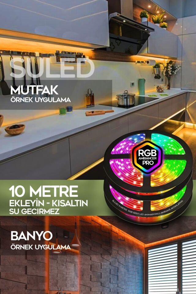 10 Metre Şerit Led 16 Mod Ambiyans Ortam Işığı Tak Çalıştır Kumandalı Trafolu Rgb Şerit Işık no color - Tek Ebat