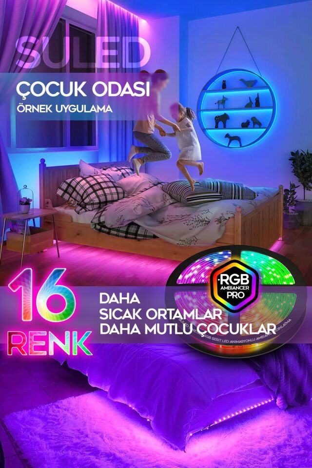 10 Metre Şerit Led 16 Mod Ambiyans Ortam Işığı Tak Çalıştır Kumandalı Trafolu Rgb Şerit Işık no color - Tek Ebat